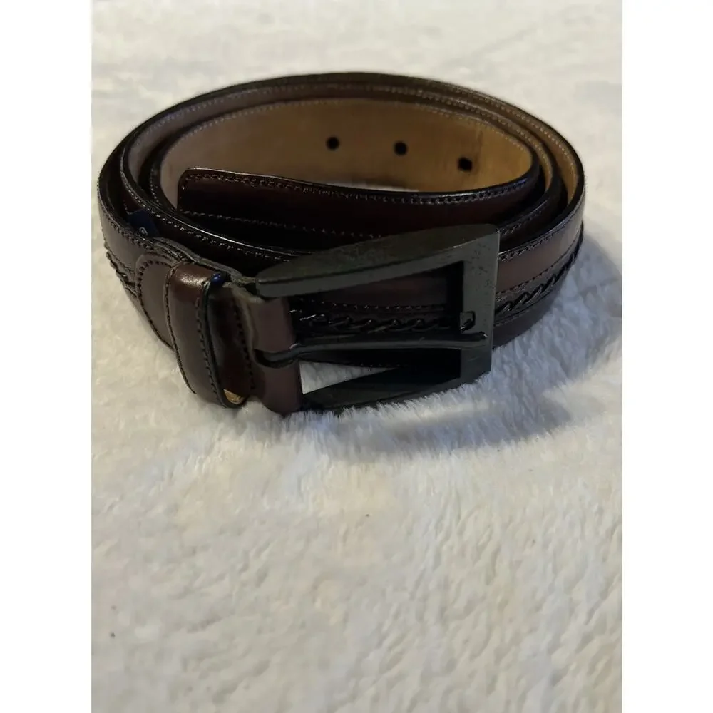 Mezlan Spain 38 Mens Leather Dress Belt Dark Brown Belt Gunmetal Tone Buckle - Picture 1 of 14